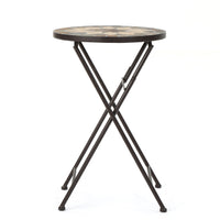 Silvester End Table Beige Black Ceramic Tile Iron