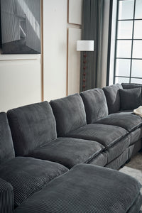 Modern U Shaped 6 Seat Sectional Sofa Couch With One Ottoman And Three Toss Pillows ,Modular Sofa For Living Room,Corduroy Sofa Grey Corduroy 7 Seat