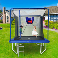 Yc 8Ft By 12Ft Rectangular Trampoline With Basketball Board,Ball Inflater And Ladder Blue Astm Standard Tested And Cpc Certified Blue Steel