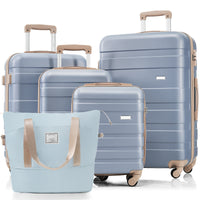 5 Piece Luggage Set With Expandable Travel Bag Includes 16", 20", 24", 28" Suitcases With 360 Spinner Wheels And Adjustable Telescopic Handles, Light Blue Light Blue Abs