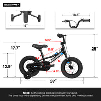 A12117 Ecarpat Kids' Bike 12 Inch Wheels, 1 Speed Boys Girls Child Bicycles For 2 3 Years, With Removable Training Wheels Baby Toys, Front V Brake, Rear Holding Brake Black Polyurethane Foam 3 To 4 Years Carbon Steel Outdoor