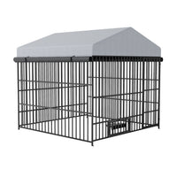 Large Dog Kennel Outdoor Pet Pens Dogs Run Enclosure Animal Hutch Metal Coop Fence With Roof Cover 6.6'L X 6.6'W X 6.4'H Black Silver Outdoor Kennel Xxl 91 Lbs Iron