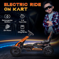 Aosom 12V Electric Go Kart For Kids, Outdoor Ride On Toy With Forward Backward Drive & Adjustable Speed, Gift For Child 3 8 Years Old, Orange Orange Plastic