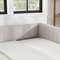 Full Size Daybed With Trundle Upholstered Sofa Bed, With Vertical Stripes, Linen Fabric, Beige 82.5"X58"X30" Beige Linen