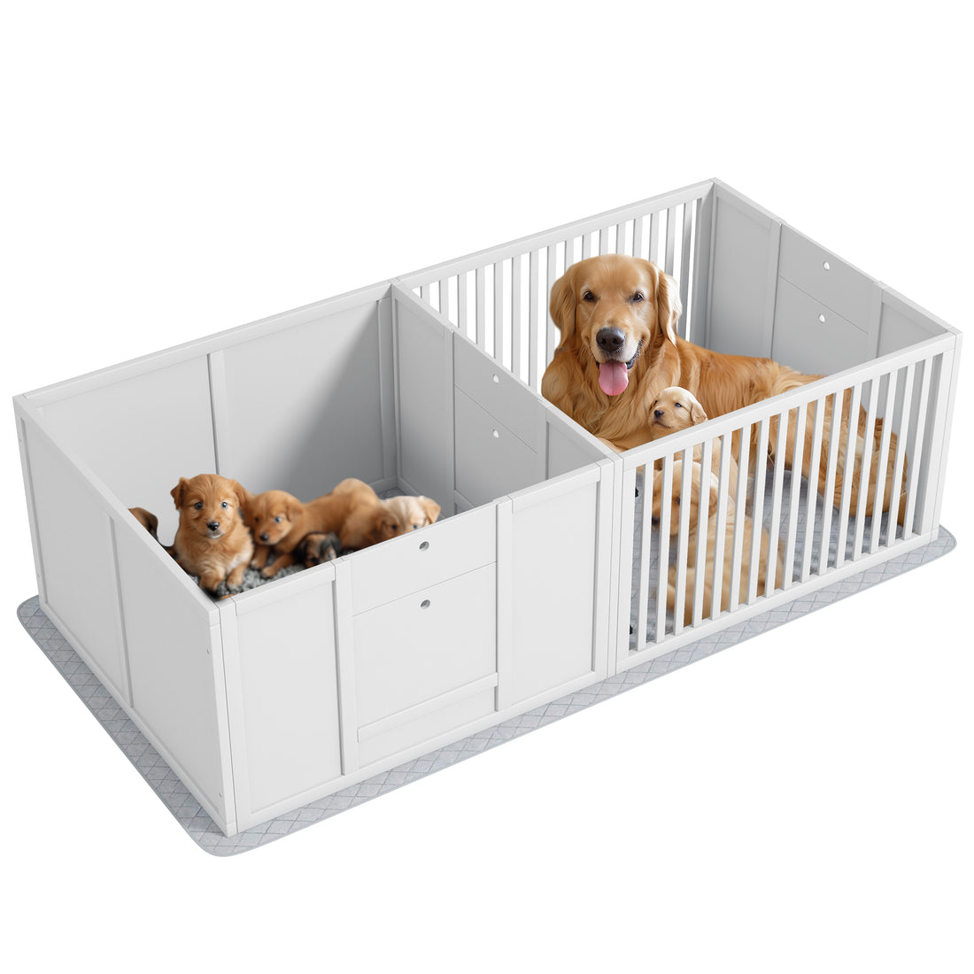 Pawhut Whelping Box For Dogs, Dog Whelping Box With Waterproof Pee Pad & Adjustable Door For Small, Medium & Large Breed Dogs, 65" X 31.5" White Wood