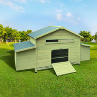 Wooden Chicken Coop Hen House Poultry Cage With 2 Sides Large Nesting Boxes,2 Free Range Doors Green Wood