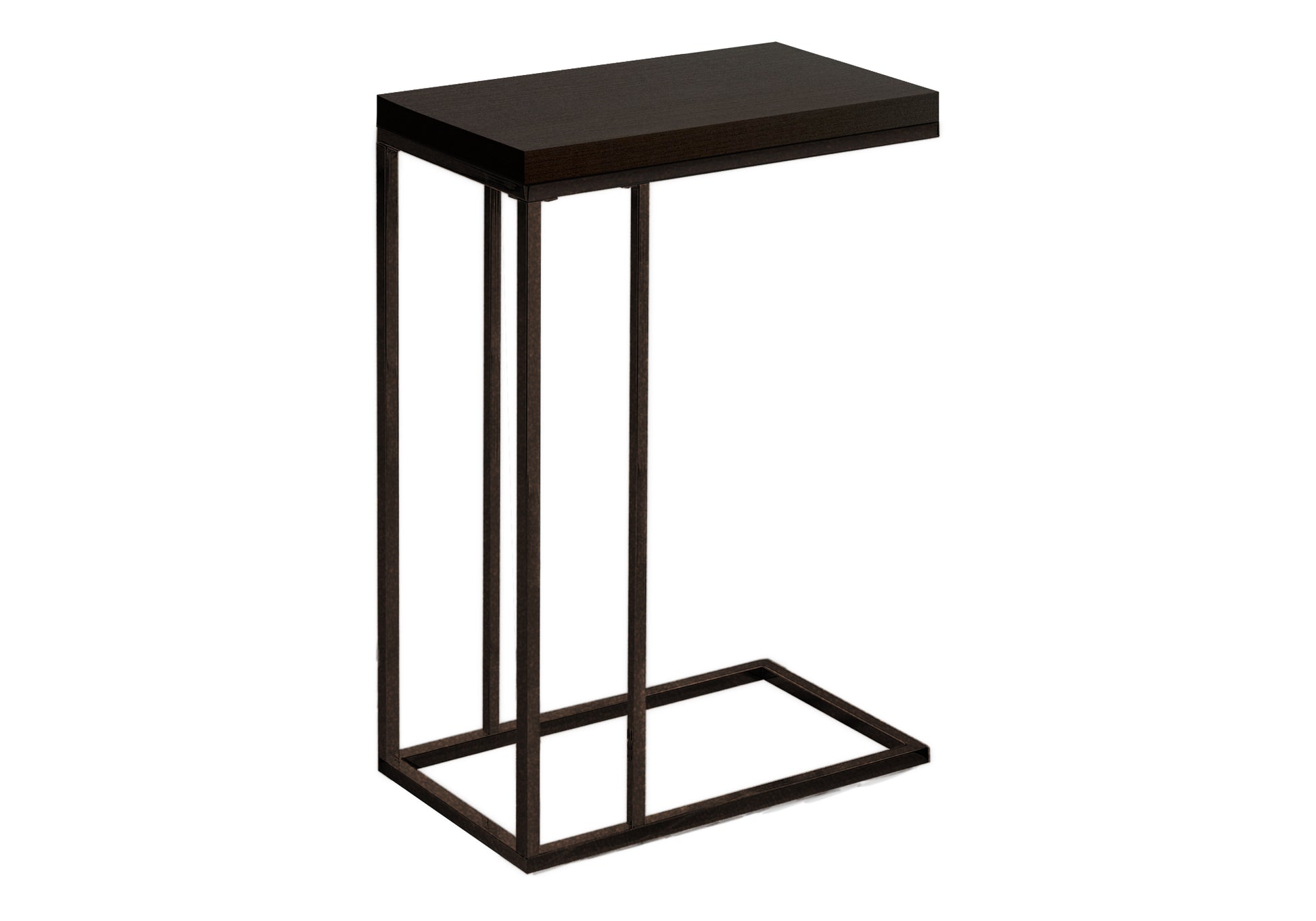 Accent Table, C Shaped, End, Side, Snack, Living Room, Bedroom, Brown Laminate, Brown Metal, Contemporary, Modern Espresso Particle Board