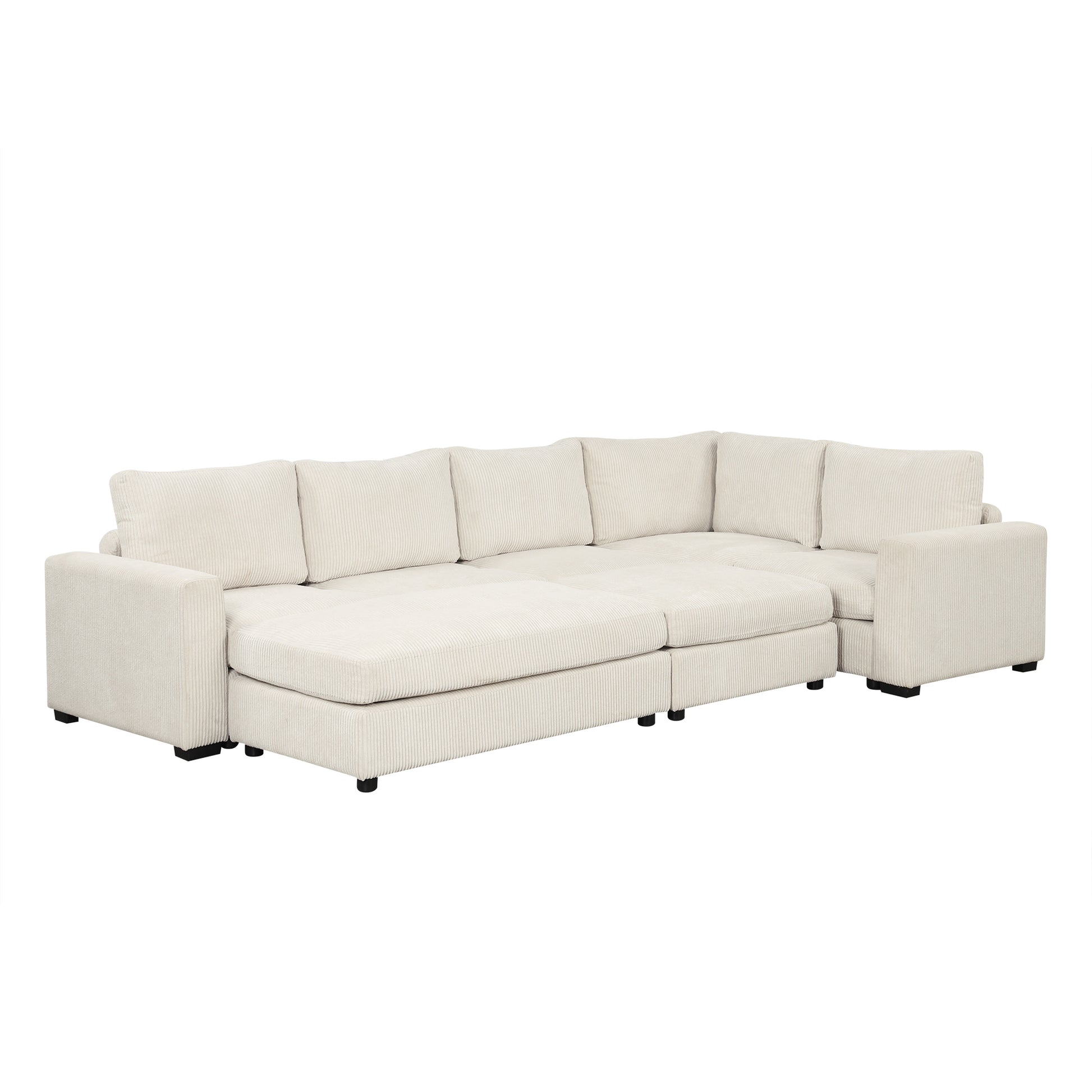 121.3" Sectional Couch Sofa Bed Modular Sofa With Two Movable Ottomans For Living Room Old Sku:N719S001640A , Beige Beige Foam Corduroy 7 Seat