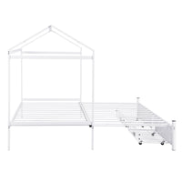 Twin Xl To King Metal Twin Size House Platform Bed With 2 Drawers, White Box Spring Not Required Twin Xl White Metal Bed Frame Metal