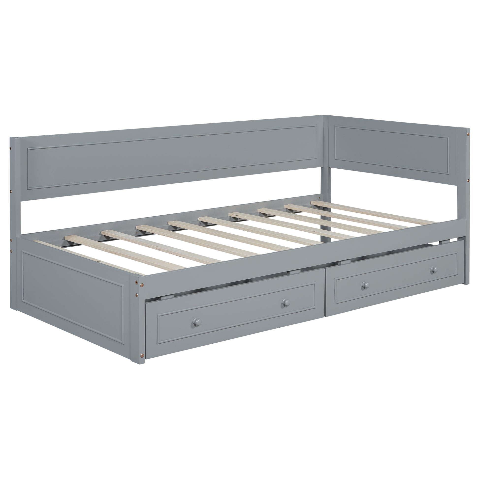 Twin Size Wood Daybed With 2 Drawers And Guardrail, Gray Gray Solid Wood Mdf