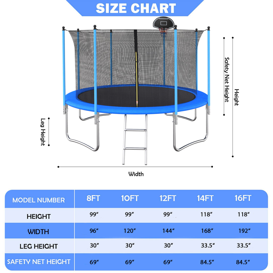 14 Ft Trampoline Inside Safety Net With Basketball Hoop Blue Metal