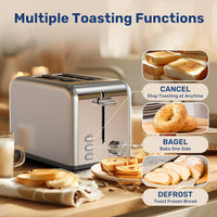 2 Slice Toaster With 6 Browning Setting And 3 Function, Extra Wide Slot & Removable Crumb Tray, Retro Stainless Steel Style, For Bread & Waffle Silver Stainless Steel