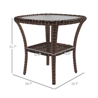 Outsunny Rattan Coffee Table With Storage Shelf, Wicker Side Table With Glass Top, Outdoor End Table For Garden, Porch, Backyard, Mix Brown Multicolor Steel