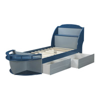 Grey And Navy Twin Bed With 2 Open Compartments Grey Blue Wood