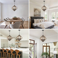 Farmhouse Chandeliers For Dining Room, 6 Light Rustic Dining Room Light Fixture Over Table, Wood Black Hanging Pendant Lights Kitchen Island, Boho Chandelier For Bedrooms Entryway Living Room Wood Wood Metal
