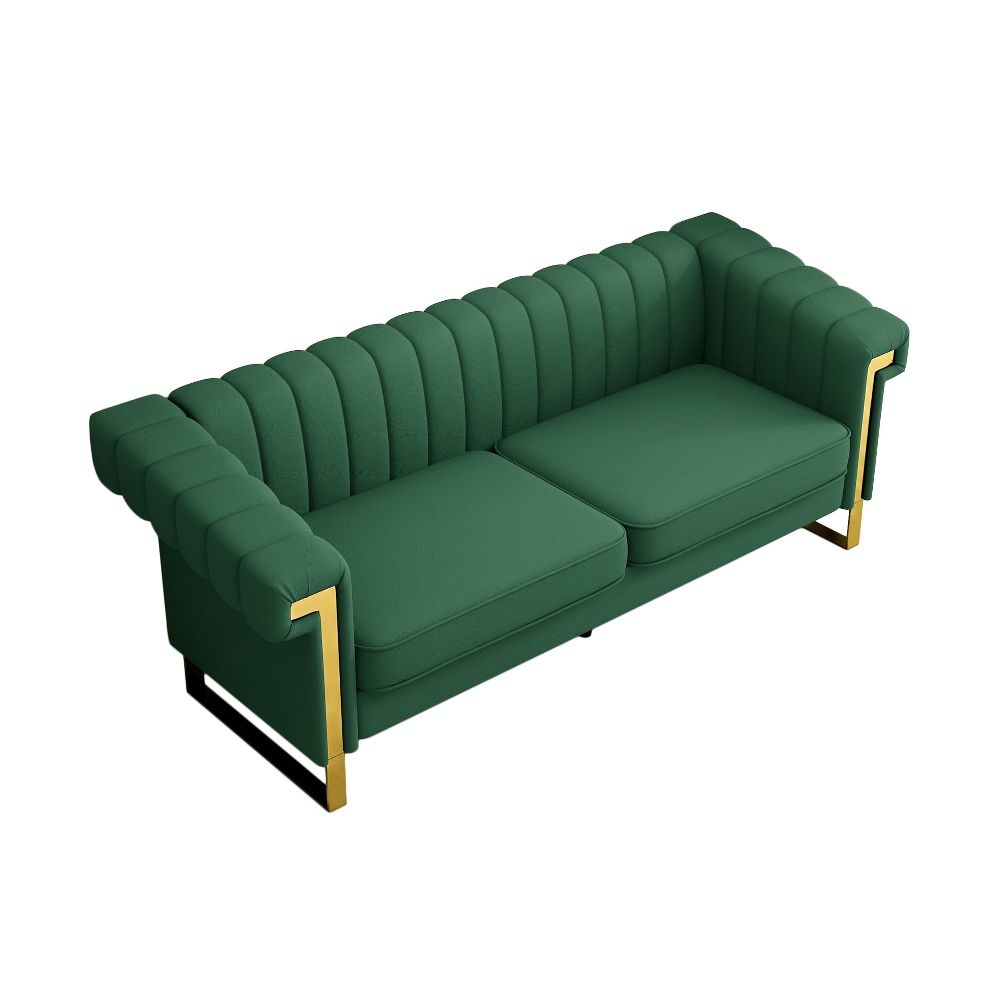 Fx P81Pu Gr Sofa Modern Green Pu Sofa With Gold Accents Sleek Channel Tufted Upholstery, 3 Seat Couch For Living Room And Office Decor Temu Suitable Retro Green Pu 2 Seat