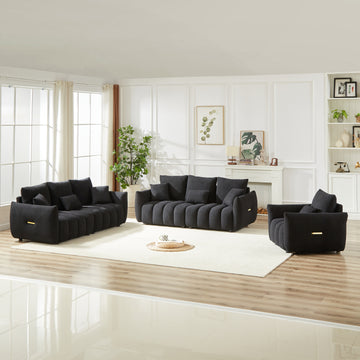 1 Seater 3 Seater 3 Seater, Combo Sofa Modern Living Room Sofa, Teddy Sofa, Wooden Frame, 7 Cushions, Apartment Sofa Furniture Black Wood Primary Living Space Pine Foam Fabric 7 Seat