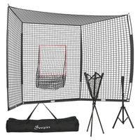 Soozier 17' X 5.5' Baseball Net With Strike Zone, Tee, Caddy, And Carry Bag For Pitching And Hitting, Portable Extra Large Softball And Baseball Training Equipment Black Steel