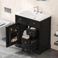 30" Bathroom Vanity With Sink Top, Bathroom Vanity Cabinet With Door And Two Drawers, Mdf Boards, Solid Wood, One Package, Black Black Solid Wood Mdf