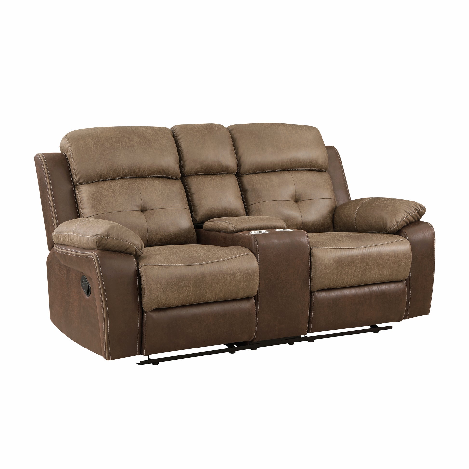 Plush Comfort Brown Microfiber Upholstered Solid Wood Frame Living Room Furniture 1Pc Dual Glider Reclining Loveseat With Center Console Plush Arms Brown Microfiber Wood Primary Living Space Contemporary,Modern Pillow Top Arms Plywood,Solid Wood