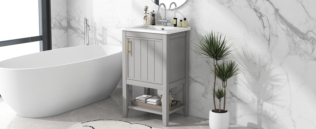 20" Bathroom Vanity with Sink, Bathroom Cabinet with grey-solid wood+mdf