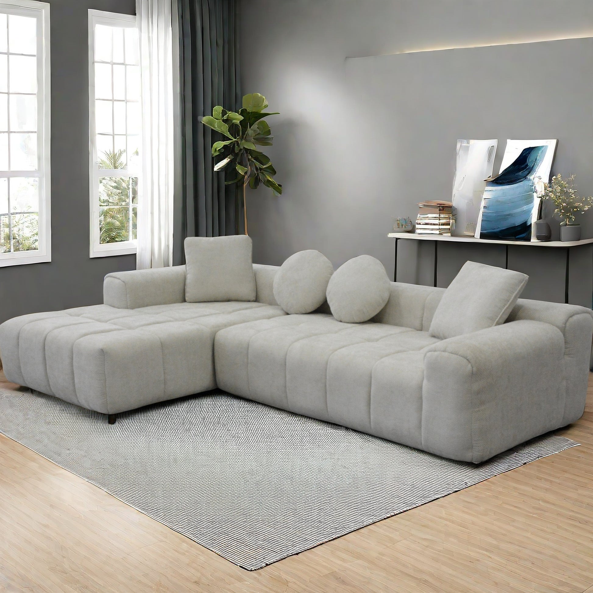 Modern L Style Light Gray L Shaped Compressed Sofa Chaise Lounge: High Resilience Soft, Comfortable Seating, Space Saving Design, Ideal For Small Spaces Light Gray Linen Wood Primary Living Space