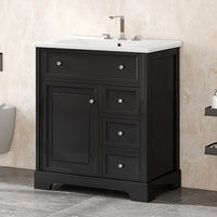 30" Bathroom Vanity With Sink Top, Bathroom Vanity Cabinet With Door And Two Drawers, Mdf Boards, Solid Wood, One Package, Black Black Solid Wood Mdf