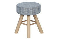 Ottoman, Pouf, Footrest, Foot Stool, 12" Round, Grey Velvet, Natural Wood Legs, Contemporary, Modern Grey Foam Polyester