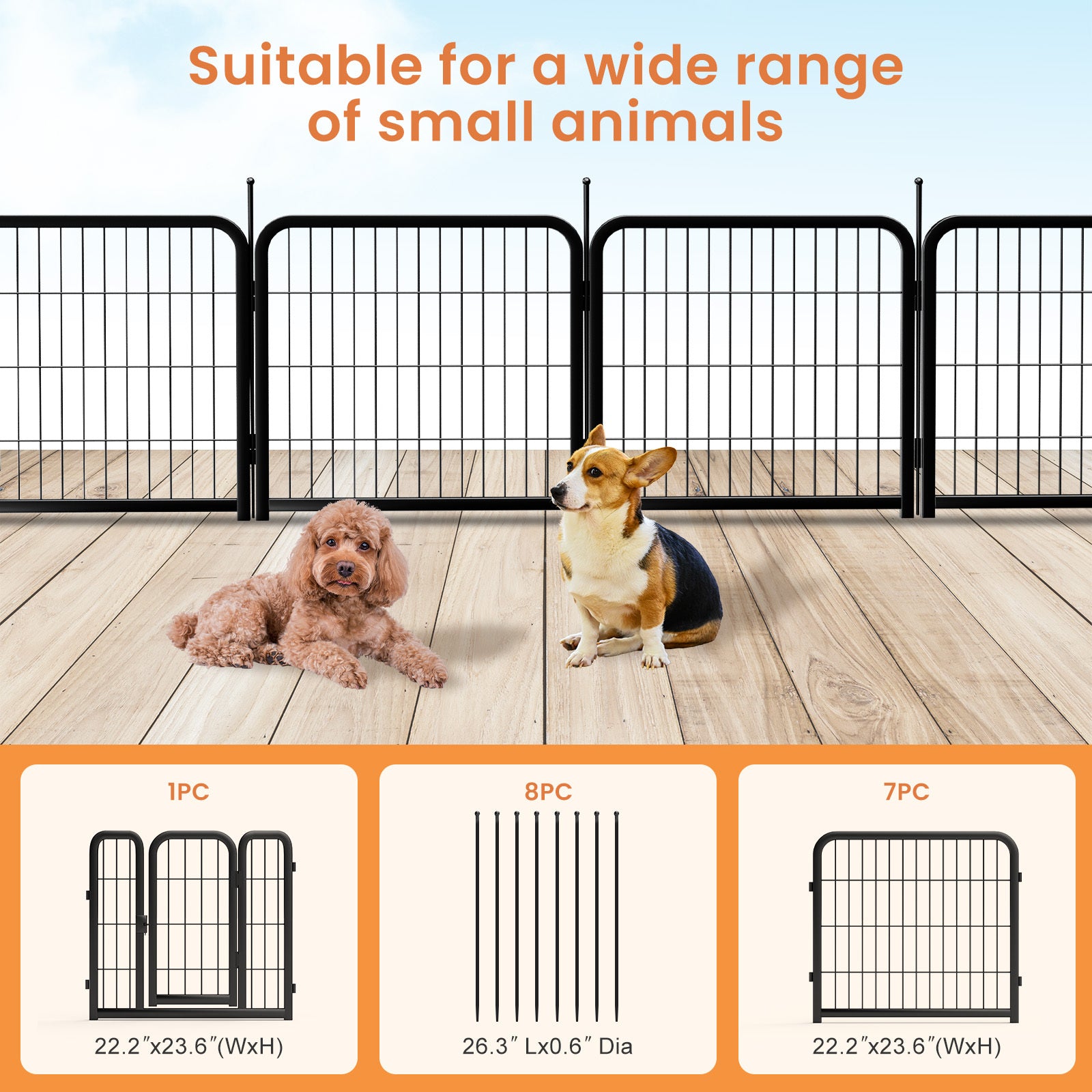 Dog Playpen Outdoor, 12 Panel Dog Fence 24" Pet Pen For Small Dogs Pet Exercise Pen For Puppy Rabbit Small Animals Portable Playpen For Rv Camping Garden Yard, Indoor. Black, 22.2'' W X 23.6'' H. Black Iron