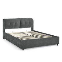 Queen Size Storage Upholstered Hydraulic Platform Bed With Integrated Headboard, Chenille Fabric, Gray Box Spring Not Required Queen Gray Composite Bedroom Luxury,Modern Bed Frame Chenille Chenille