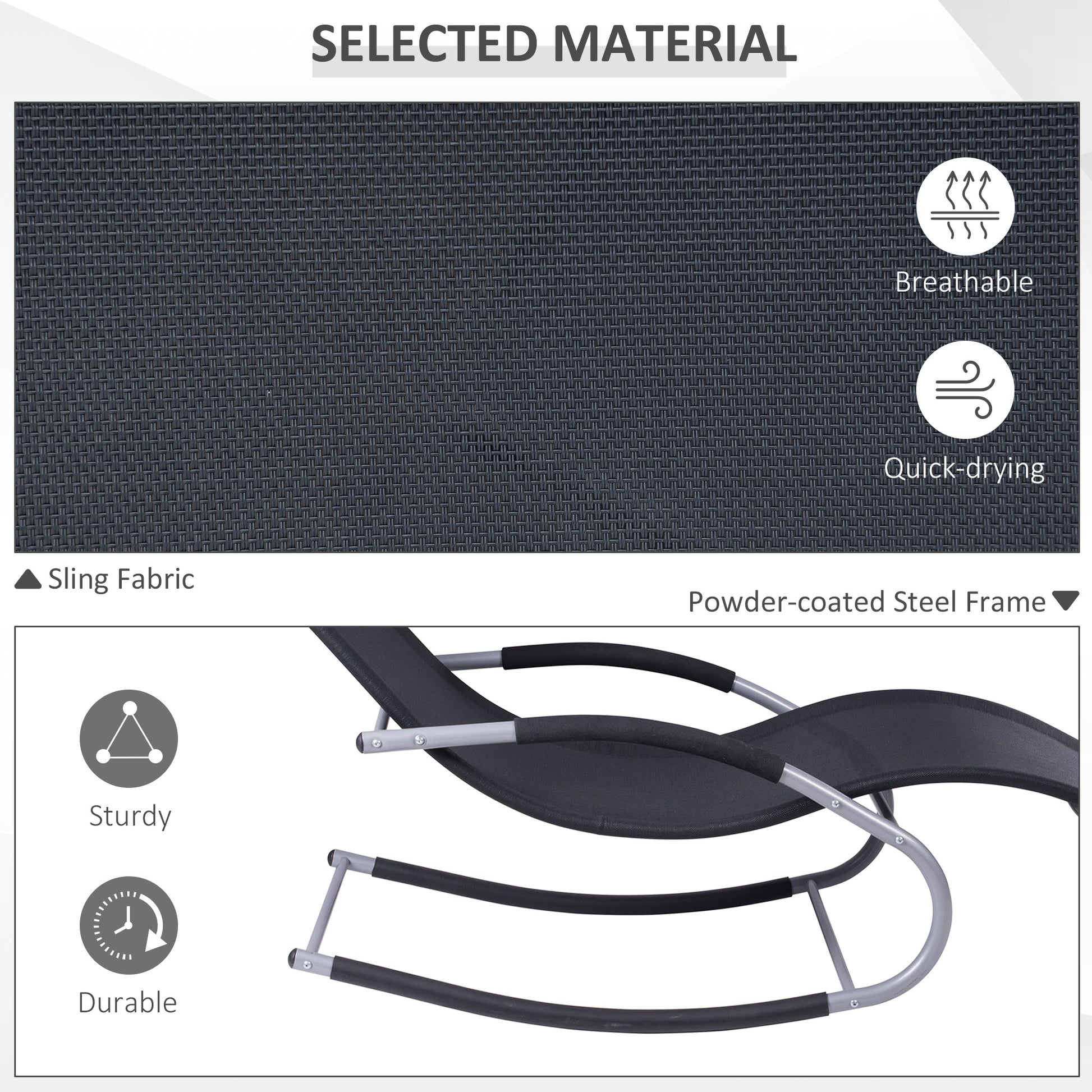 Outsunny Zero Gravity Rocking Chair Outdoor Chaise Lounge Chair Recliner Rocker With Detachable Pillow And Durable Weather Fighting Fabric For Patio, Deck, Pool, Black Black Steel