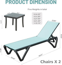 Outdoor Lounge Chair, Aluminum Plastic Patio Chaise Lounge With Side Table & 5 Position Adjustable Backrest & Wheels, All Weather Reclining Chair For Outside Beach Poolside Lawn, Lake Blue Lake Blue Aluminum