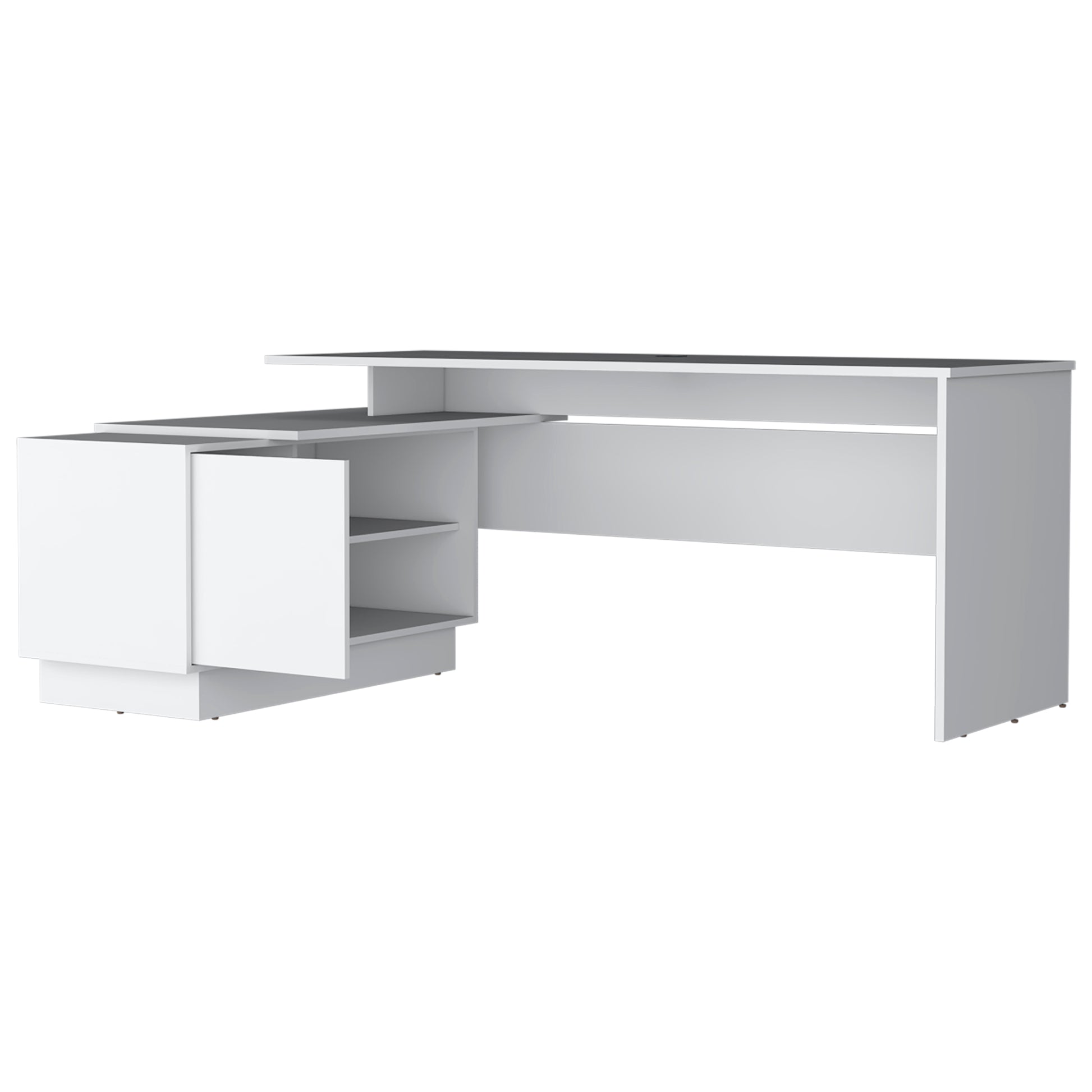 Weir L Shaped Desk In Melamine, White White White Computer Desk Office Minimalist,Modern Freestanding L Shape Shelves Desk Particle Board Melamine