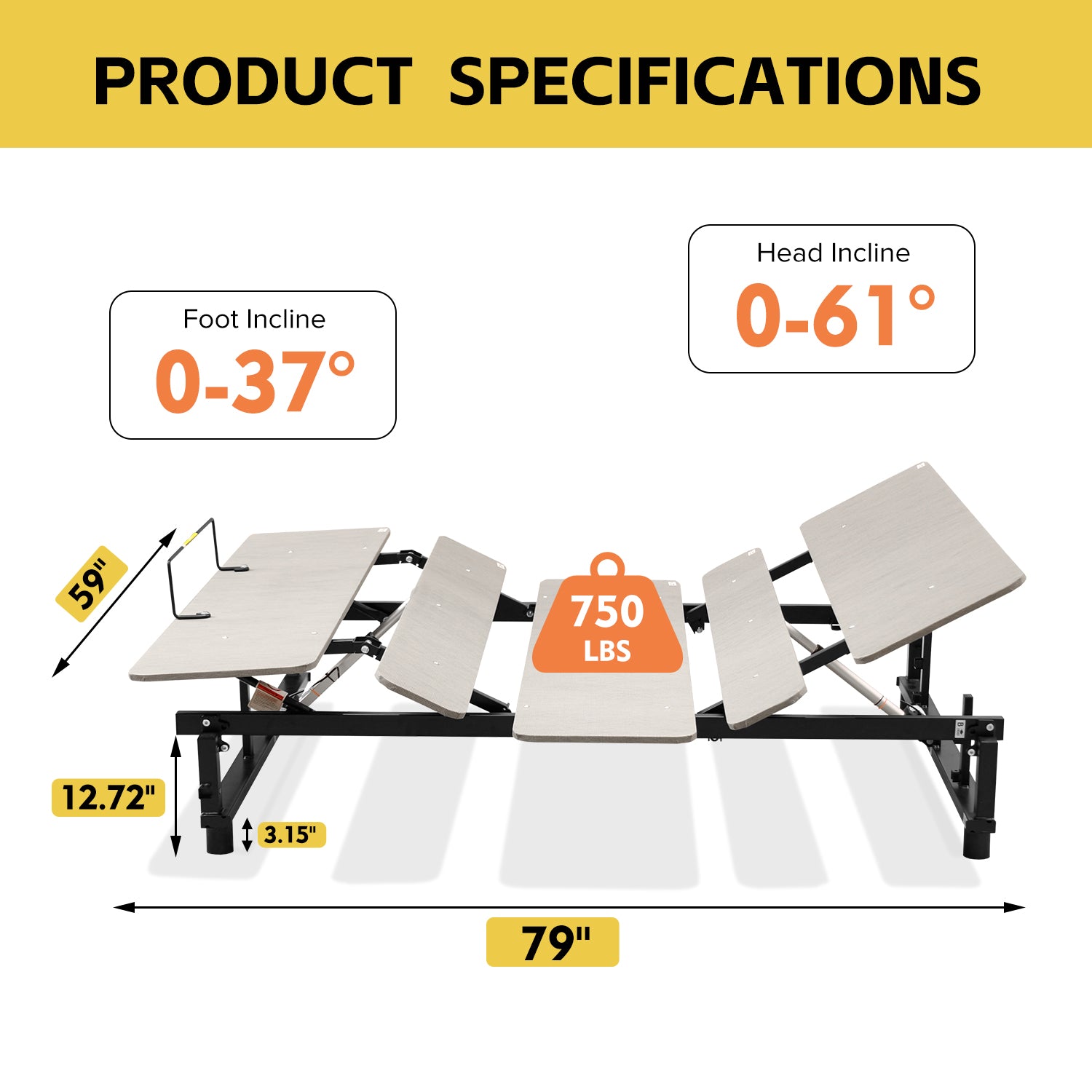 Electric Ergonomic Adjustable Bed Base Queen Size, Independent Head And Foot Incline, Wireless Remote Control With Quiet Motor Grey Queen Grey Steel