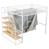 Full Size Metal Loft Bed With Wardrobe And Storage Shelves, White Box Spring Not Required Full White Metal Mdf Metal