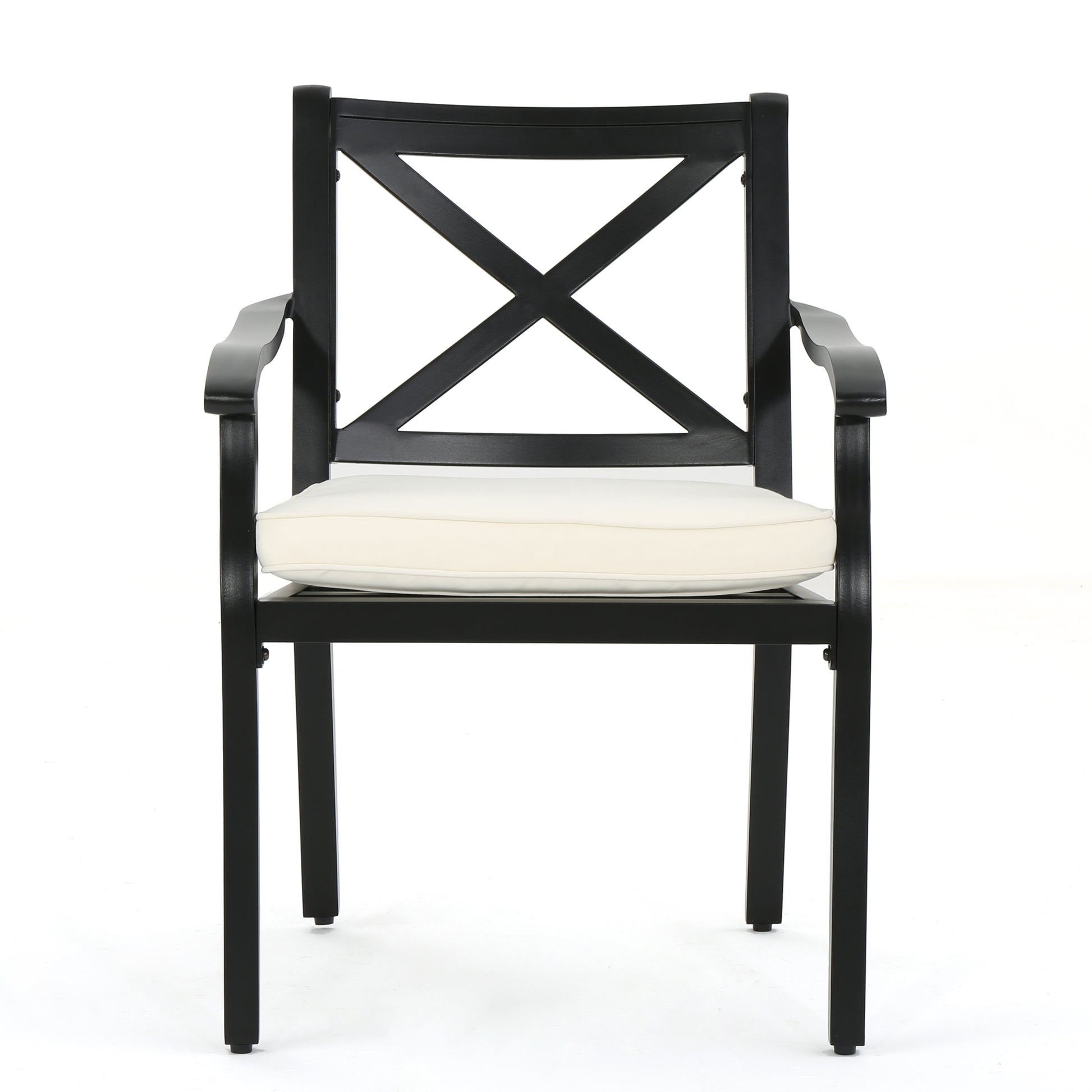 2Pc Dining Chair Black Ivory Aluminum