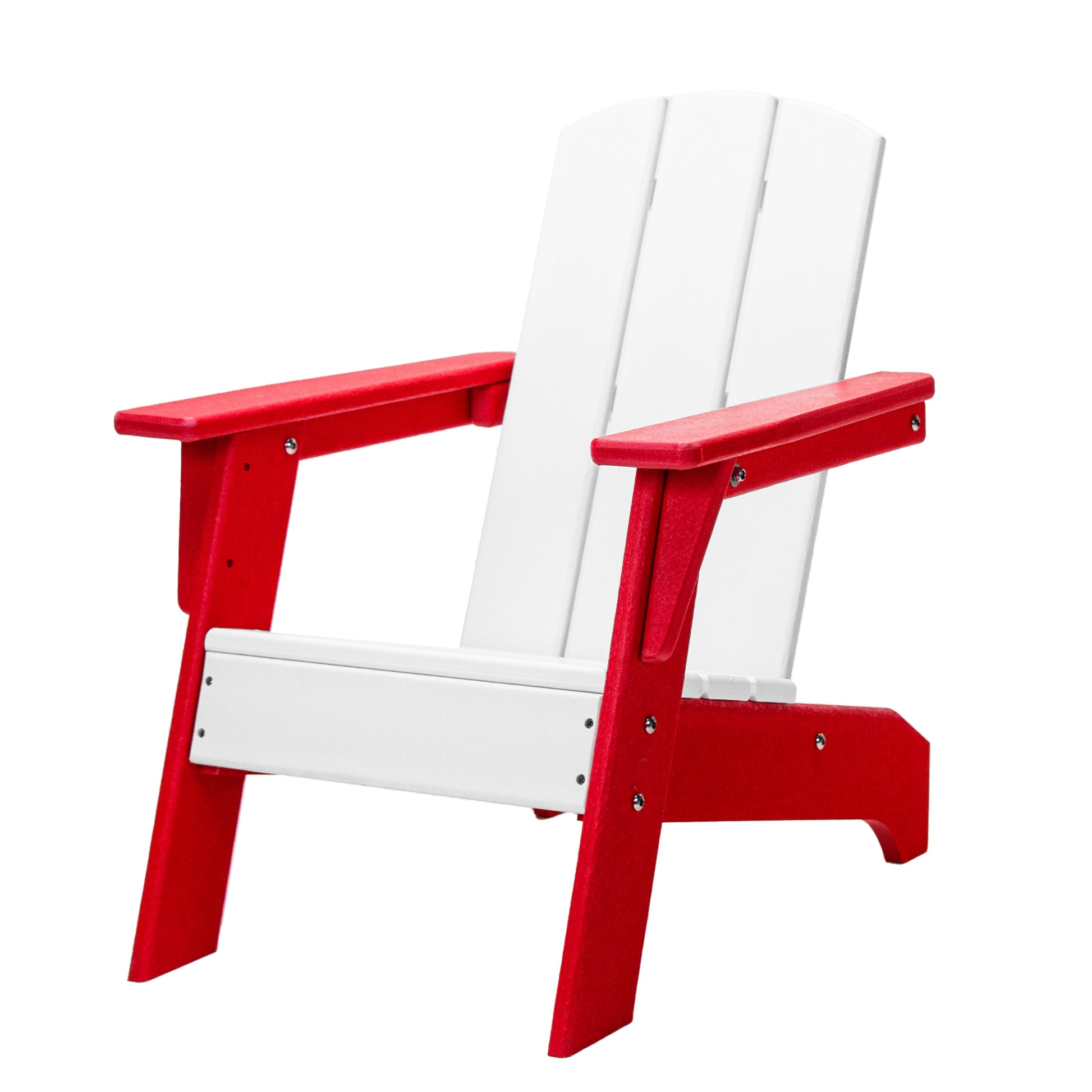 Hdpe Kid'S Size Adirondack Chair, Kidproof Ultra Durable Weather Resistant Design, White And Red White Hdpe