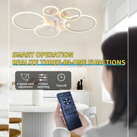 39Inches White Ceiling Fan With Lights, Remote Control And App Control, Dimmable With Remote, 7 Blades, 6 Speeds Of Wind White Modern Iron Plastic