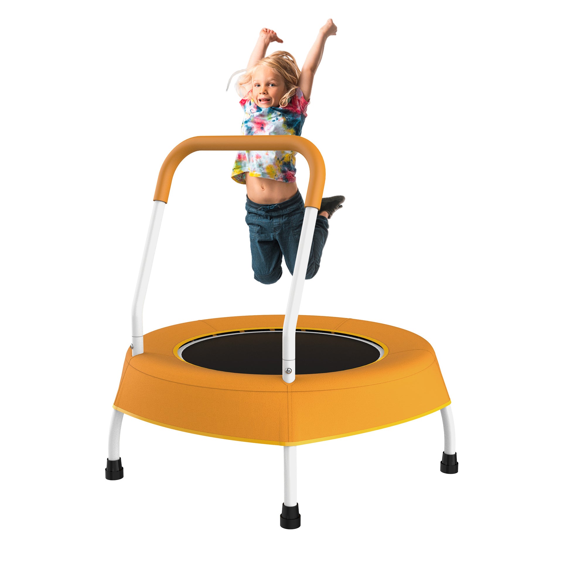 Toddler Trampoline For Kids 1 Year Plus With Handle, Baby Gifts For Boys And Girls, Indoor And Outdoor Orange Metal