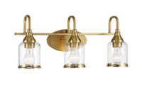 Twilight Three Lights Brushed Gold Contemporary Vanity Light 22"W 10"H 7.48"E With Clear Glass Gold Glass Bathroom Glass,Metal