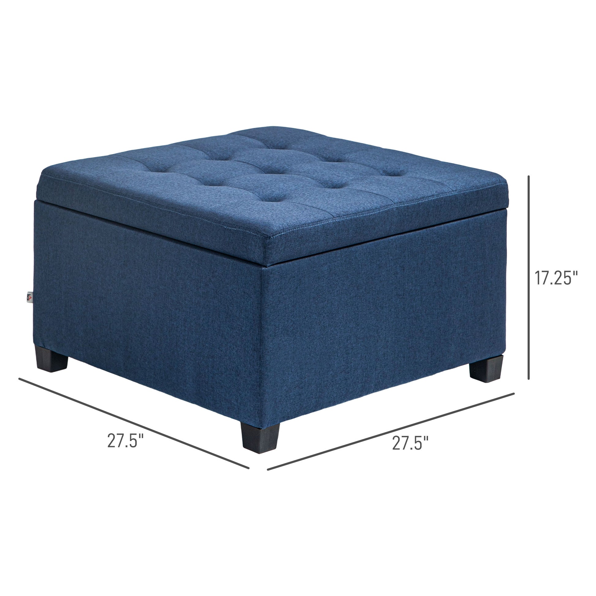 Homcom Fabric Tufted Storage Ottoman With Flip Top Seat Lid, Metal Hinge And Stable Eucalyptus Wood Frame For Living Room, Entryway, Or Bedroom, Blue Blue Polyester