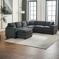 Modern U Shaped 6 Seat Sectional Sofa Couch With One Ottoman And Three Toss Pillows ,Modular Sofa For Living Room,Corduroy Sofa Grey Corduroy 7 Seat