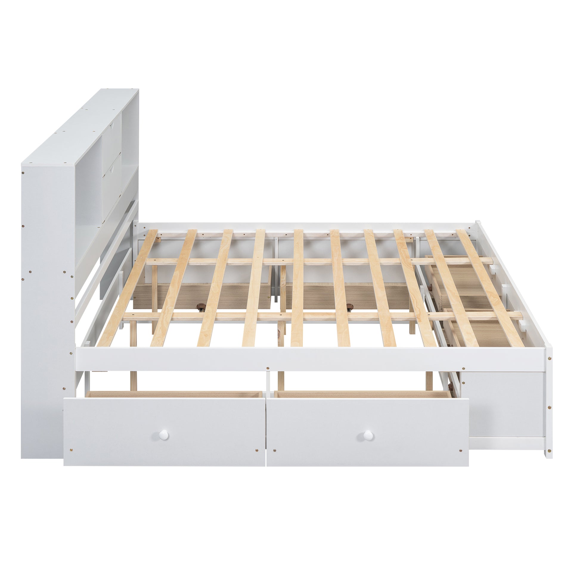 King Size Platform Bed With Storage Headboard And 8 Drawers, White Box Spring Not Required King White Wood Bedroom Bed Frame Solid Wood Mdf