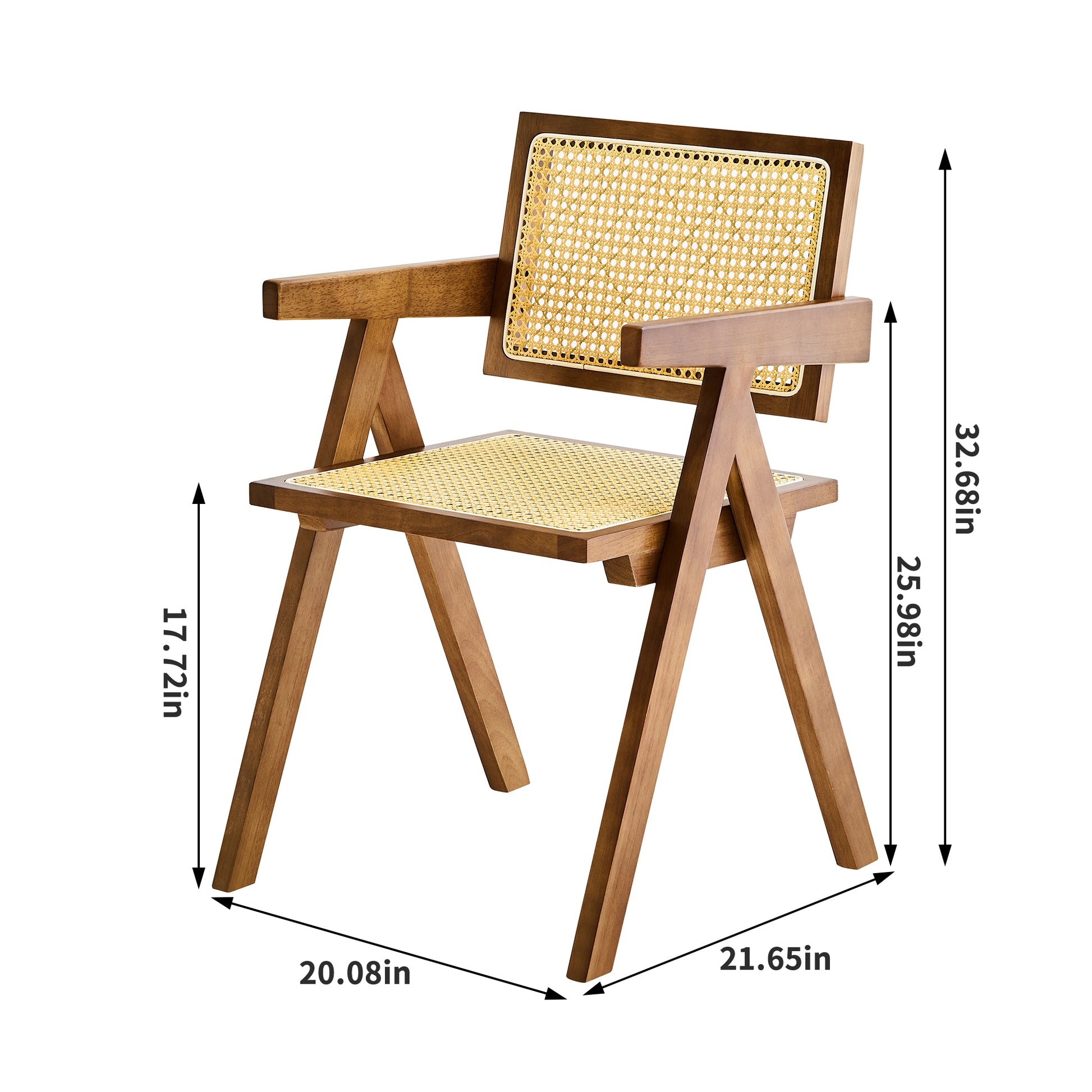 2 Dining Chairs, Walnut Color, Using Rubber Wood Rattan Weaving Process, Armrest Solid Wood Dining Chair, Living Room Chair, Simple And Natural Walnut Rubber Wood