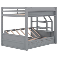 Wood Full Size Convertible Bunk Bed With Storage Staircase, Bedside Table, And 3 Drawers, Gray Gray Solid Wood Mdf