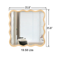 Solid Wood Wavy Square Mirror Natural Wood 36" X 36" Modern Mirror Wall Decor For Bathroom, Bedroom, Living Room, Dining Room, Cloakroom, Entryway Square Framed Natural Wood Living Room Large 33In 40In Glass Solid Wood