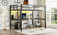 Metal Full Size Loft Bed With Power Outlet And Led Lighted, Space Saving, Noise Reduced, Black Full Black Metal