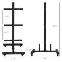 Soozier Weight Plate Rack, Olympic Bumper Plate Rack Holder For 2 Inch Plates And Bars, With 4 Transport Wheels And 6 Fasten Clamps, 440Lbs Capacity Black Steel