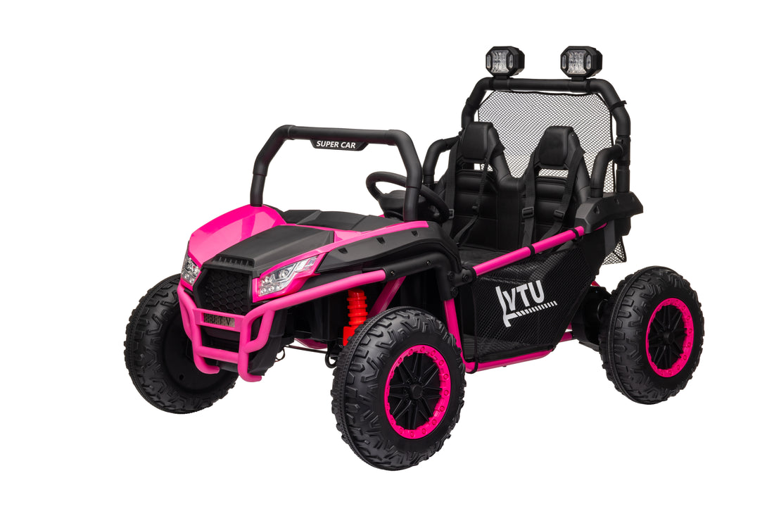 24 Volt Ride On Toys With Remote, Metal Frame Electric Powered Off Road Utv With 2 Xl Seater, 4X200W 5Mph Max, 4Wd 2Wd Switchable, 3 Speeds, Bluetooth, Storage, Pink Rose 150 199 Lbs Abs Pc Abs