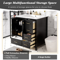 30'' Bathroom Vanity With Resin Sink Combo, Solid Wood Frame Bathroom Storage Cabinet, Freestanding Vanity Set With 4 Drawers& Soft Closing Doors, Black Black Bathroom Modern Solid Wood Mdf Resin